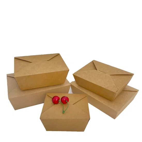 Conteneurs d'emballage de restauration rapide à emporter, boîte à salade, boîtes à déjeuner en papier Kraft brun jetables recyclées pour Restaurant avec couvercle