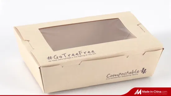 Boîte de nourriture en papier à emporter jetable personnalisée avec fenêtre Pet/PLA avec preuve d'huile